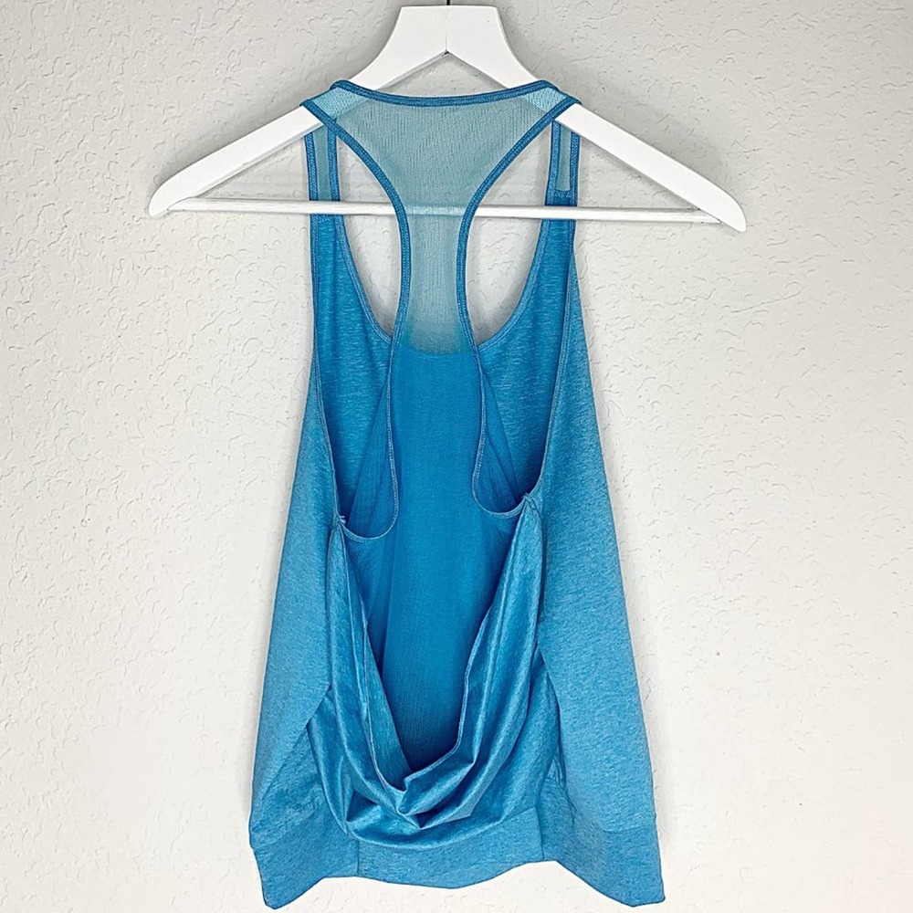 ALO Yoga Vitalize Mesh Drape-Back Tank in Heather Seaport Blue - Picture 3 of 4